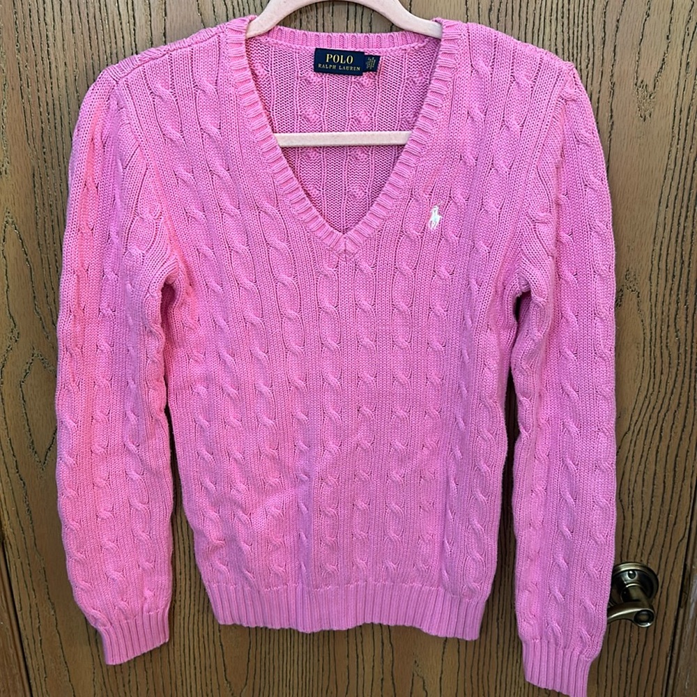 Barbie Pink Polo Ralph Lauren V Neck Knit Sweater